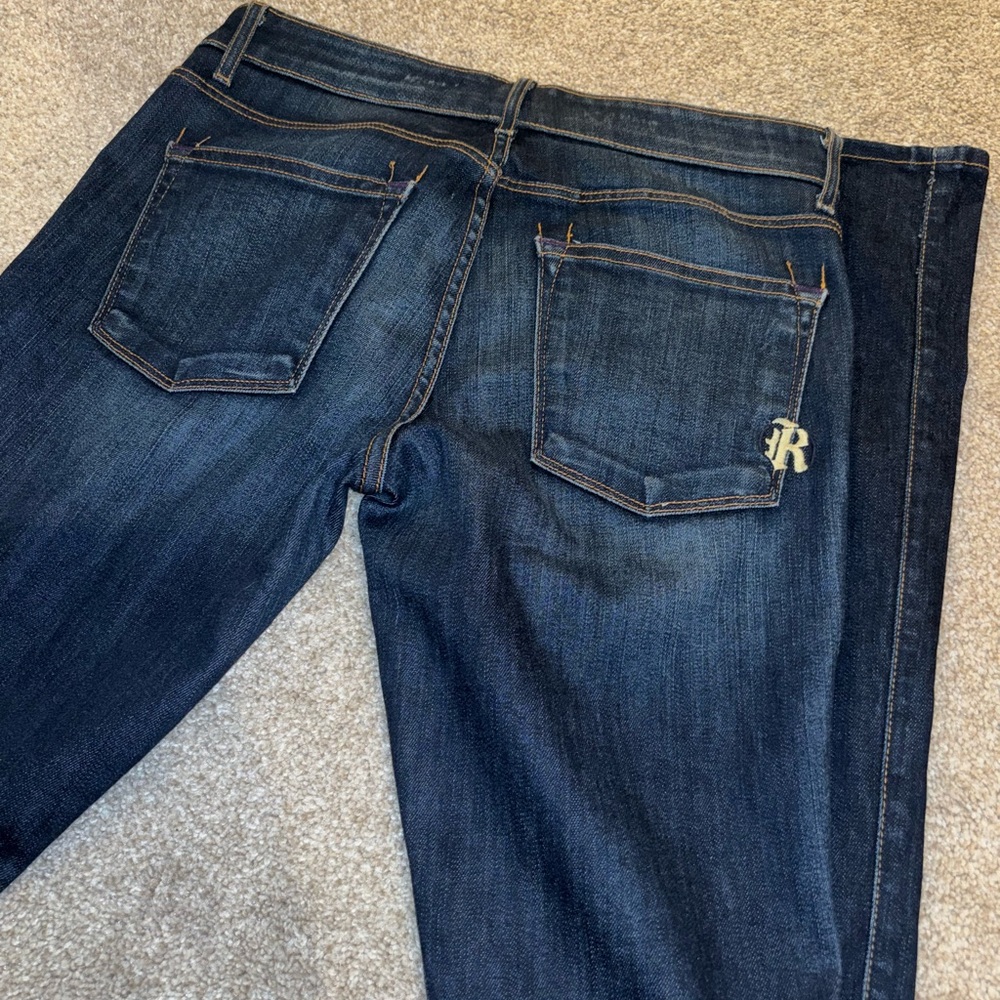 Rich & Skinny flare Blue Denim Jeans with Animal Print Lining size 27